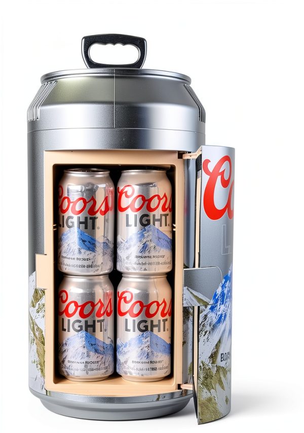 Coors Light Mini Fridge - Refrigerator for Bedroom Office, Portable Table Top Beverage Cooler, 12V 110V Refrigerador For Drinks, Soda, Wines, Use In Car, Dorm, Outdoor, 8 Can-4