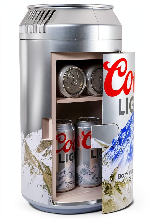 Coors Light Mini Fridge - Refrigerator for Bedroom Office, Portable Table Top Beverage Cooler, 12V 110V Refrigerador For Drinks, Soda, Wines, Use In Car, Dorm, Outdoor, 8 Can-1
