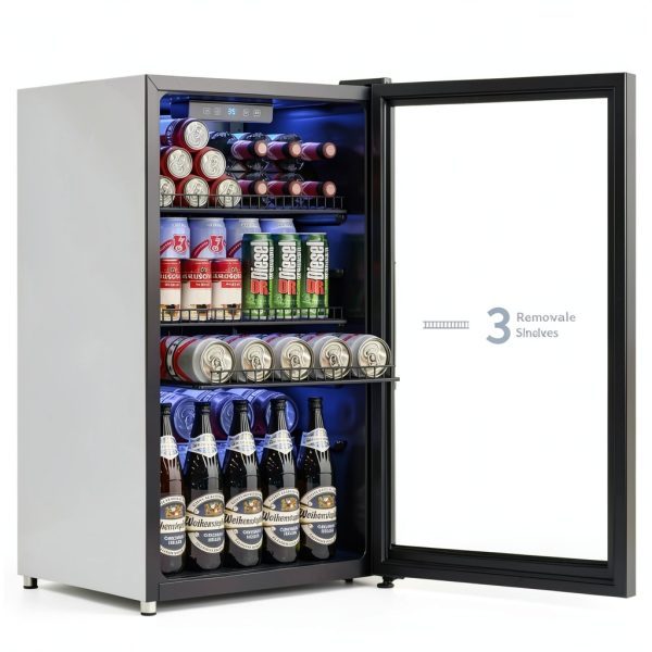 Beverage Fridge Tehanld 3.2CuFt Silver Mini with Glass Door-6