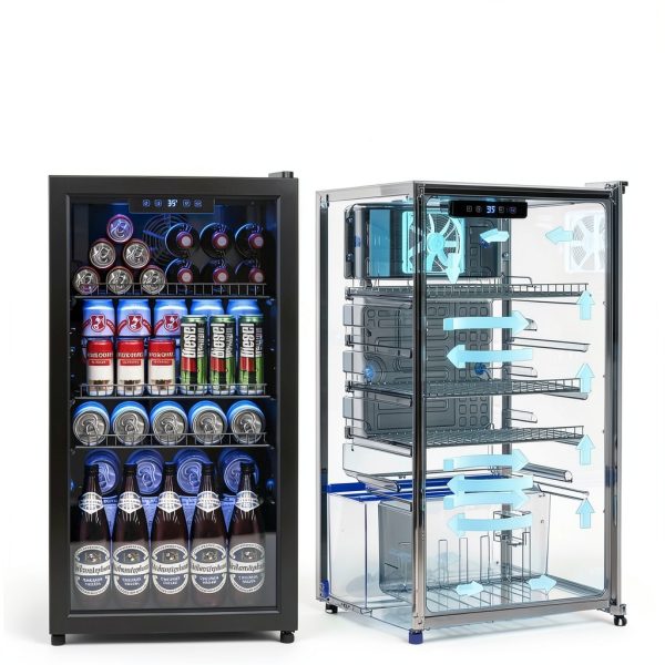 Beverage Fridge Tehanld 3.2CuFt Silver Mini with Glass Door-2