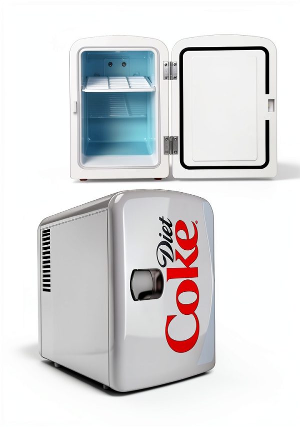 Diet Coke Mini Fridge - 6 Can Refrigerator for Bedroom Office, Portable Table Top Beverage Cooler, 12V 110V Refrigerador For Drinks, Soda, Wine, Use In Car, Dorm, Outdoor, Patio-5