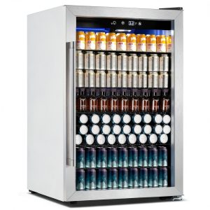 COWSAR 4.5 Cu.Ft Wine Fridge 37 Bottle, ETL Approved Freestanding Wine Cooler 145 Can Beverage Refrigerator with Stainless Steel Reversible Glass Door, Drink Fridge for Home Bar, Kitchen, Game Room-0