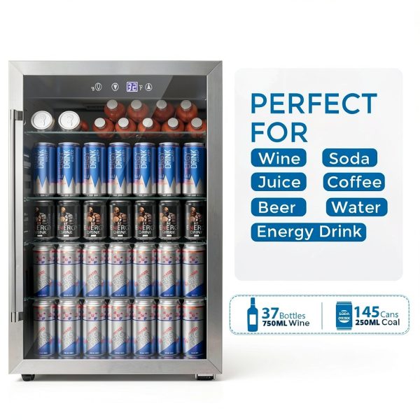 COWSAR 4.5 Cu.Ft Wine Fridge 37 Bottle, ETL Approved Freestanding Wine Cooler 145 Can Beverage Refrigerator with Stainless Steel Reversible Glass Door, Drink Fridge for Home Bar, Kitchen, Game Room-2